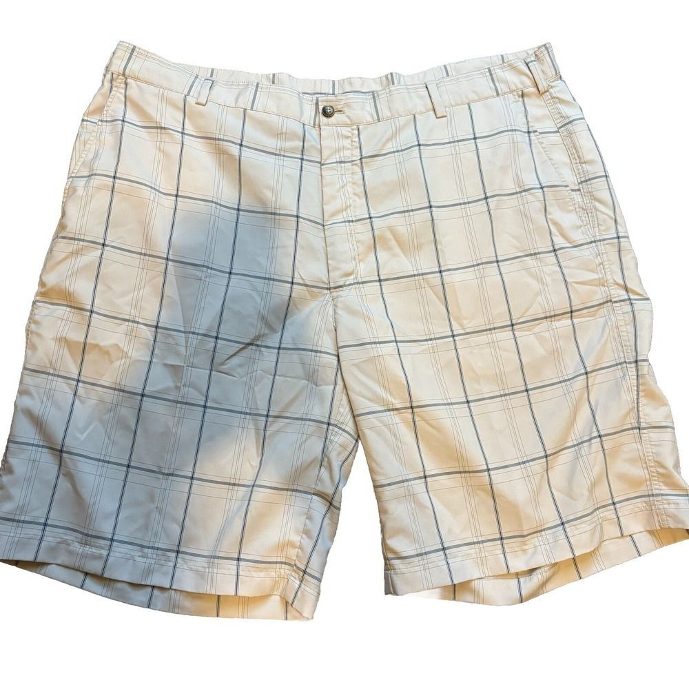 Ping Men's Golf Shorts Size 42 Khaki Window Pane Design Moisture Wicking Poly